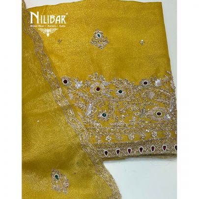 Sunflower Yellow Tissue Organza Unstitched Suit