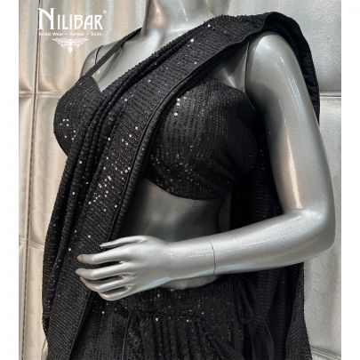 Black Net Draped Lehenga