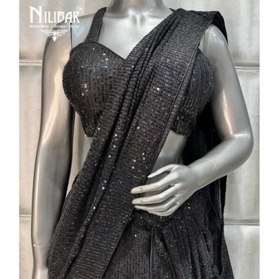 Black Net Draped Lehenga