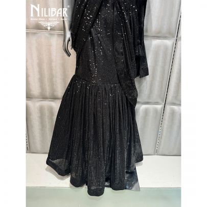 Black Net Draped Lehenga