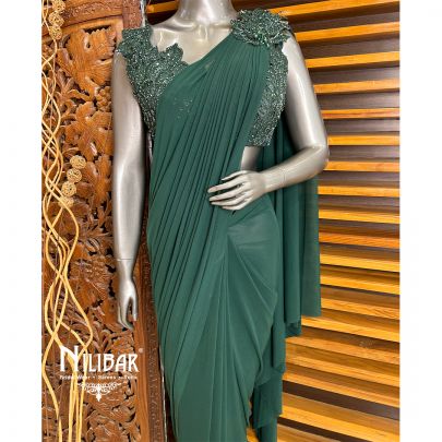 Bottle Green Draped Saree