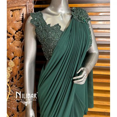 Bottle Green Draped Saree