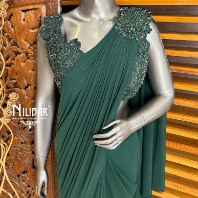 Bottle Green Draped Saree
