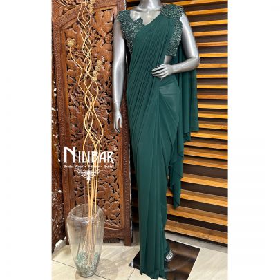 Bottle Green Draped Saree