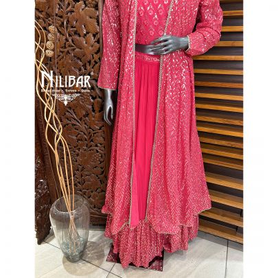 Watermelon Pink Jacket Style Georgette Lehenga