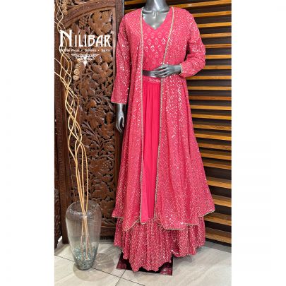 Watermelon Pink Jacket Style Georgette Lehenga