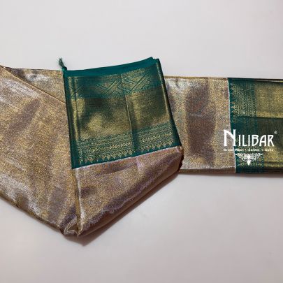 Beige & Green Silk Kanjivaram Saree