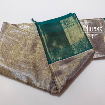 Beige & Green Silk Kanjivaram Saree
