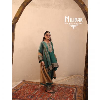 Turquoise Green Crush Tissue A-Line Shirt Paired With Salwar & Contrast Dupatta