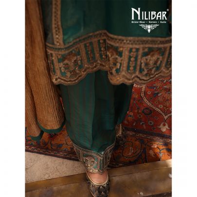Turquoise Green Crush Tissue A-Line Shirt Paired With Salwar & Contrast Dupatta