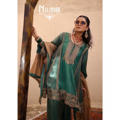 Turquoise Green Crush Tissue A-Line Shirt Paired With Salwar & Contrast Dupatta