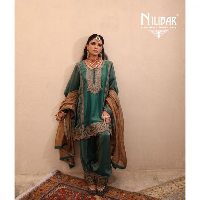 Turquoise Green Crush Tissue A-Line Shirt Paired With Salwar & Contrast Dupatta