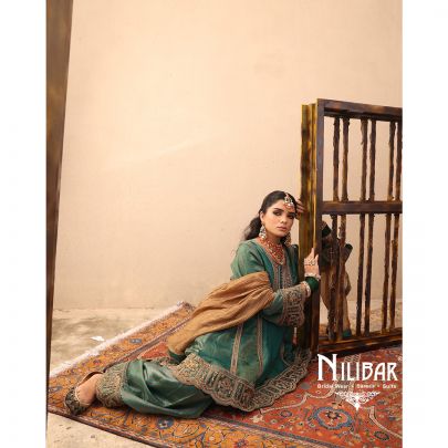 Turquoise Green Crush Tissue A-Line Shirt Paired With Salwar & Contrast Dupatta