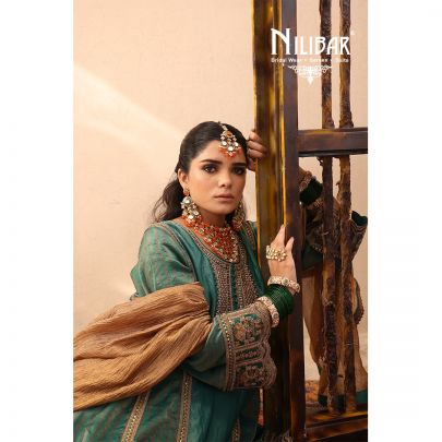 Turquoise Green Crush Tissue A-Line Shirt Paired With Salwar & Contrast Dupatta