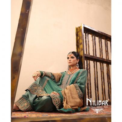 Turquoise Green Crush Tissue A-Line Shirt Paired With Salwar & Contrast Dupatta
