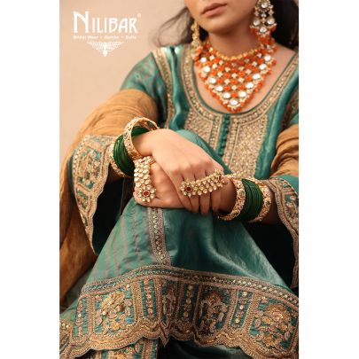 Turquoise Green Crush Tissue A-Line Shirt Paired With Salwar & Contrast Dupatta