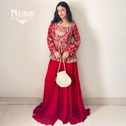 Shefali Thapa In Our Red Georgette Three Piece Indo-Western Set