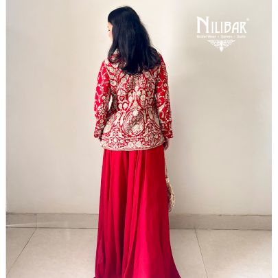Shefali Thapa In Our Red Georgette Three Piece Indo-Western Set
