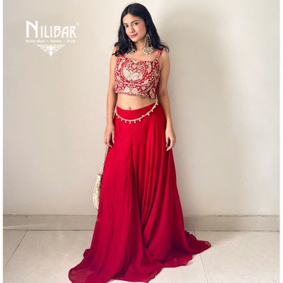 Shefali Thapa In Our Red Georgette Three Piece Indo-Western Set