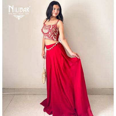 Shefali Thapa In Our Red Georgette Three Piece Indo-Western Set