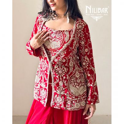 Shefali Thapa In Our Red Georgette Three Piece Indo-Western Set