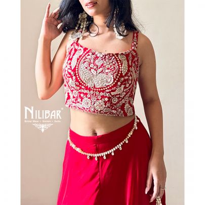 Shefali Thapa In Our Red Georgette Three Piece Indo-Western Set