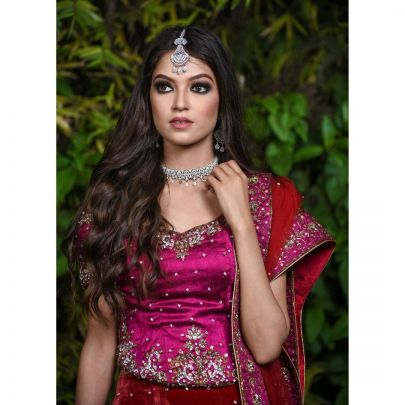 Red magenta Silk Lehenga