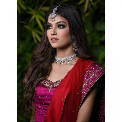 Red magenta Silk Lehenga