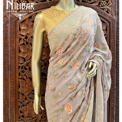Lava Gray Georgette Saree