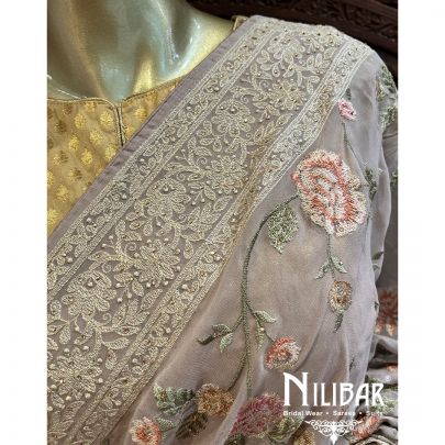 Lava Gray Georgette Saree