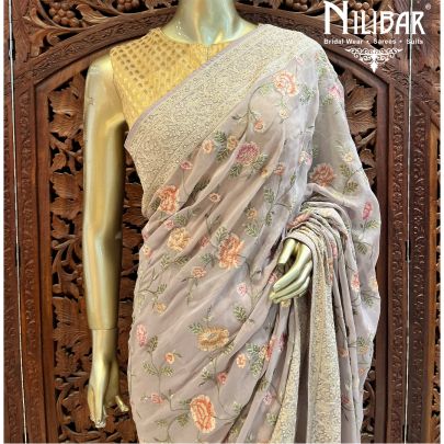 Lava Gray Georgette Saree