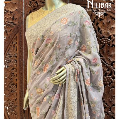 Lava Gray Georgette Saree