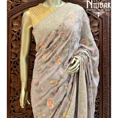 Lava Gray Georgette Saree