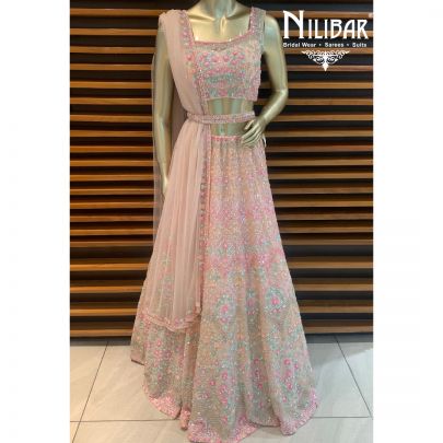 Taffy Pink Net Lehenga