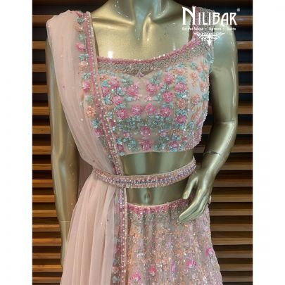 Taffy Pink Net Lehenga
