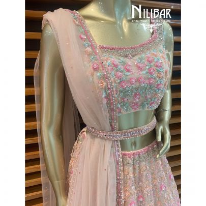 Taffy Pink Net Lehenga
