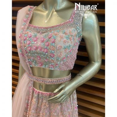 Taffy Pink Net Lehenga