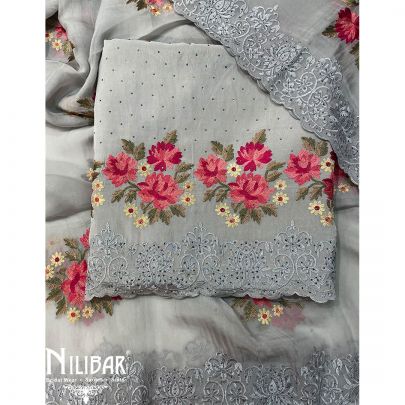 Gray Crepe Chinon Unstitched Suit