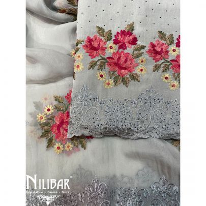 Gray Crepe Chinon Unstitched Suit