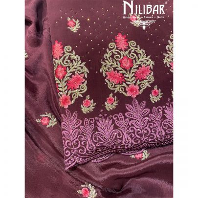 Brown Crepe Chinon Unstitched Suit