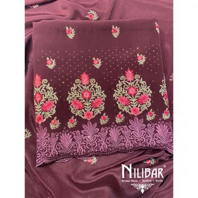 Brown Crepe Chinon Unstitched Suit