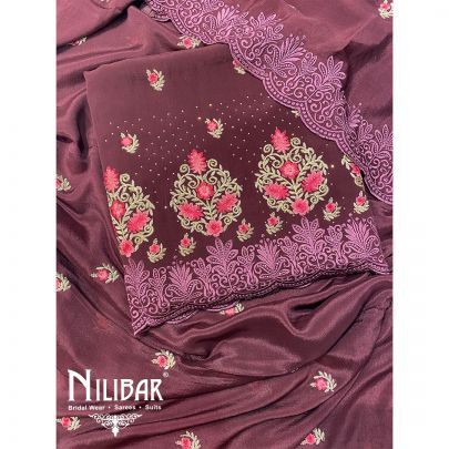 Brown Crepe Chinon Unstitched Suit