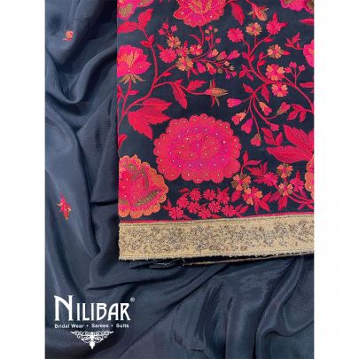 Black Crepe Chinon Unstitched Suit