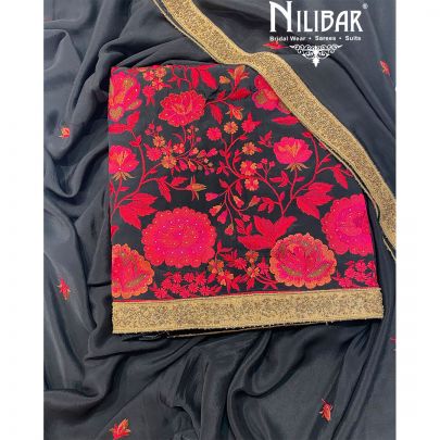 Black Crepe Chinon Unstitched Suit