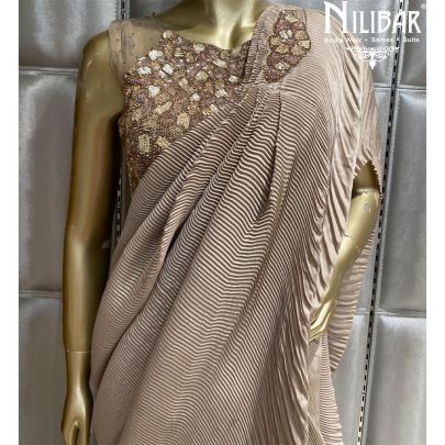 Rose Gold Lycra Draped Saree