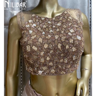 Rose Gold Lycra Draped Saree