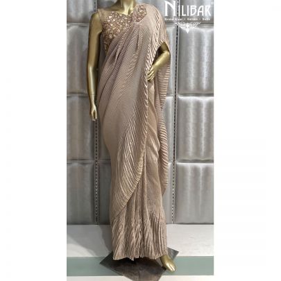 Rose Gold Lycra Draped Saree