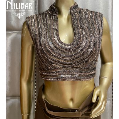 Brown Lycra and Net Draped Saree