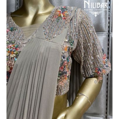 Gray Lycra and Net Draped Saree
