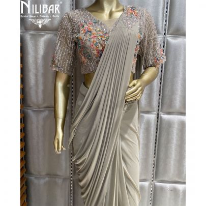 Gray Lycra and Net Draped Saree
